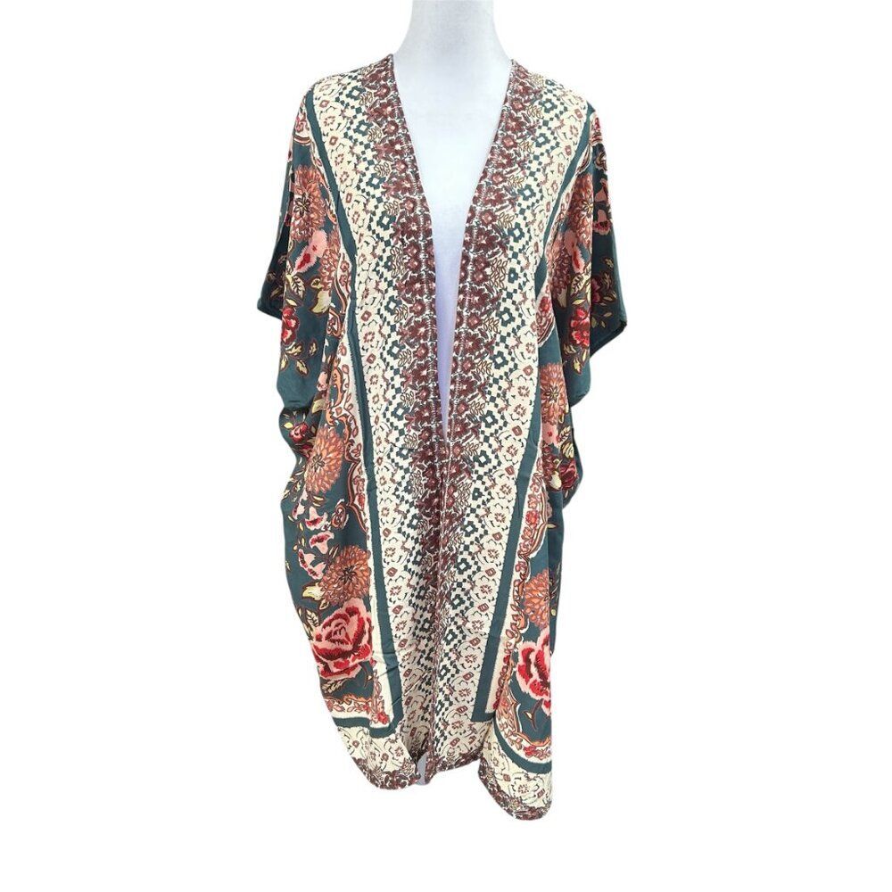 Angie Boho Floral Open Front Kimono Cardigan Sz S